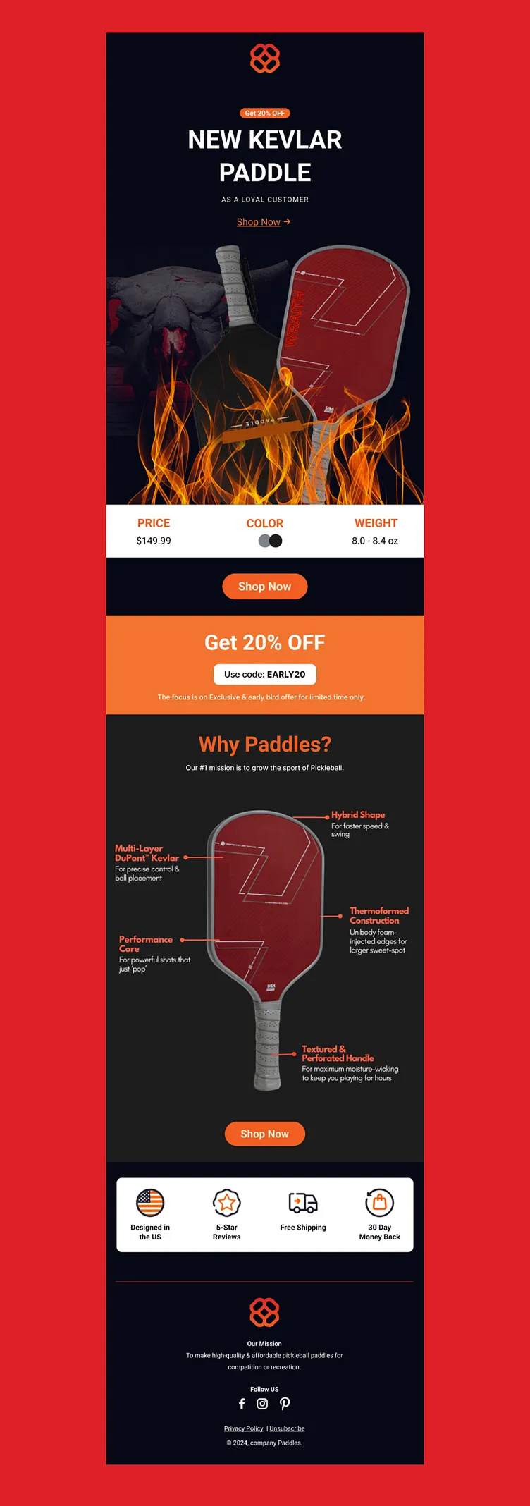 Email Design For Pickleball Paddle Company